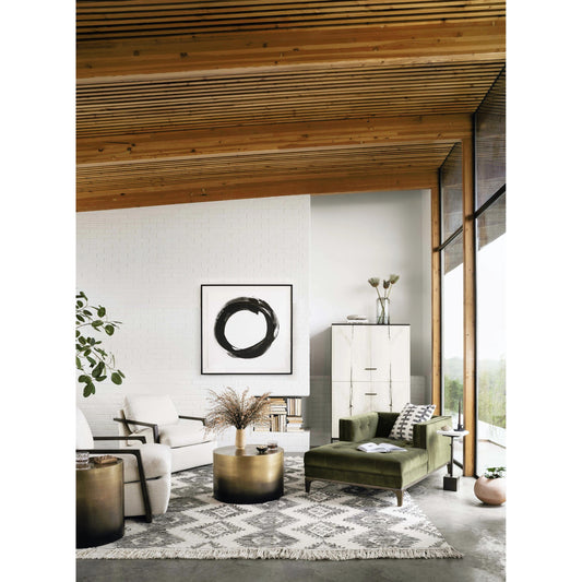 Dylan Chaise Lounge by Four Hands in sapphire olive, aspen gray. Made from 92% polyester, 5% cotton, 3% latex, solid parawood, 100% polyester in a traditional style.