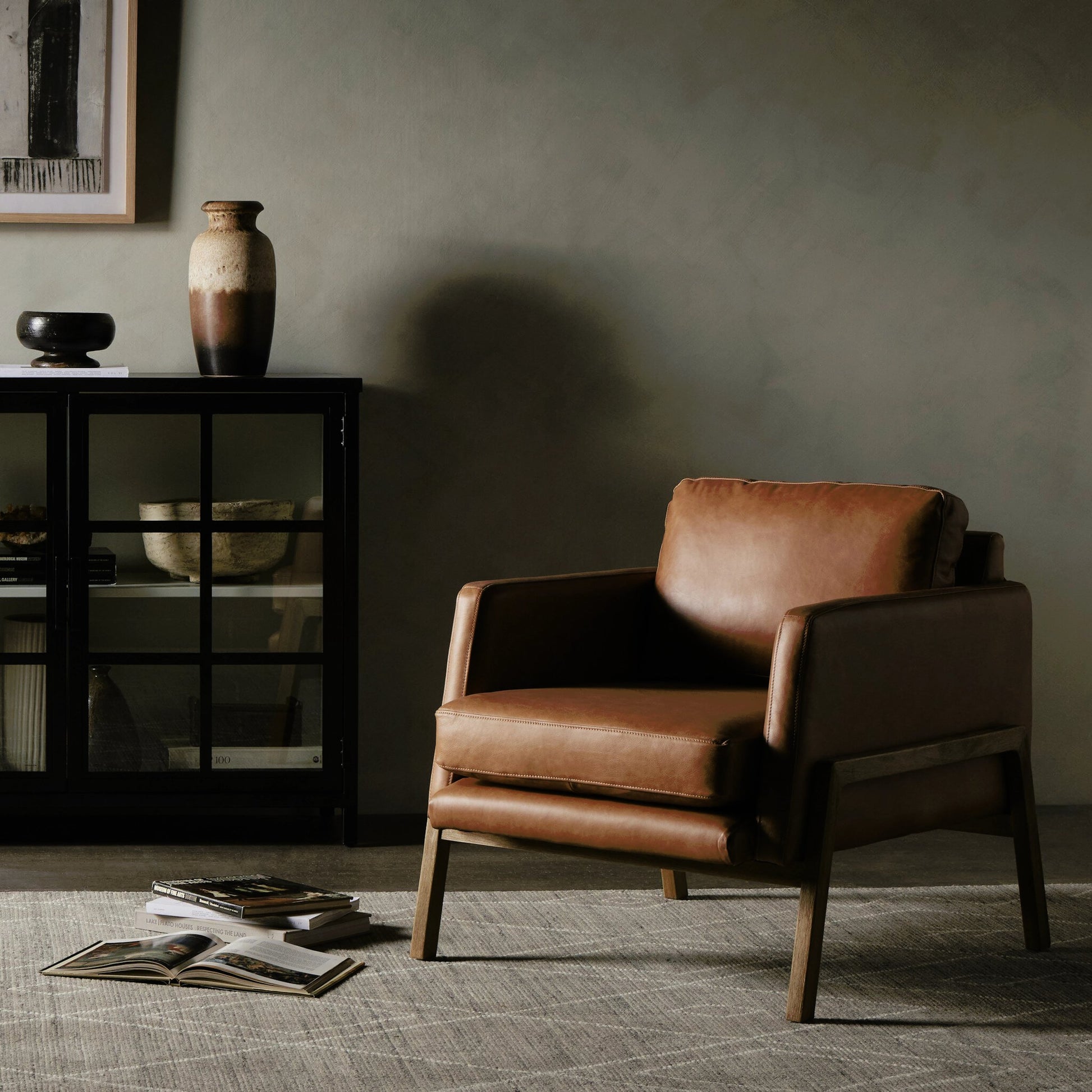 Diana Chair by Four Hands in sonoma butterscotch. Made from top grain leather, solid parawood, 100% polyester in a modern style.