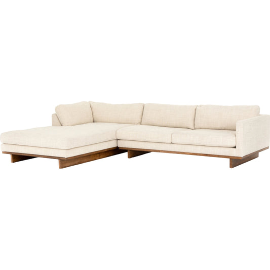 Everly 2-Piece Sectional by Four Hands in irving taupe and antique cocoa. Made from 56% polyester, 44% acrylic, solid parawood, 100% polyester in a modern style.