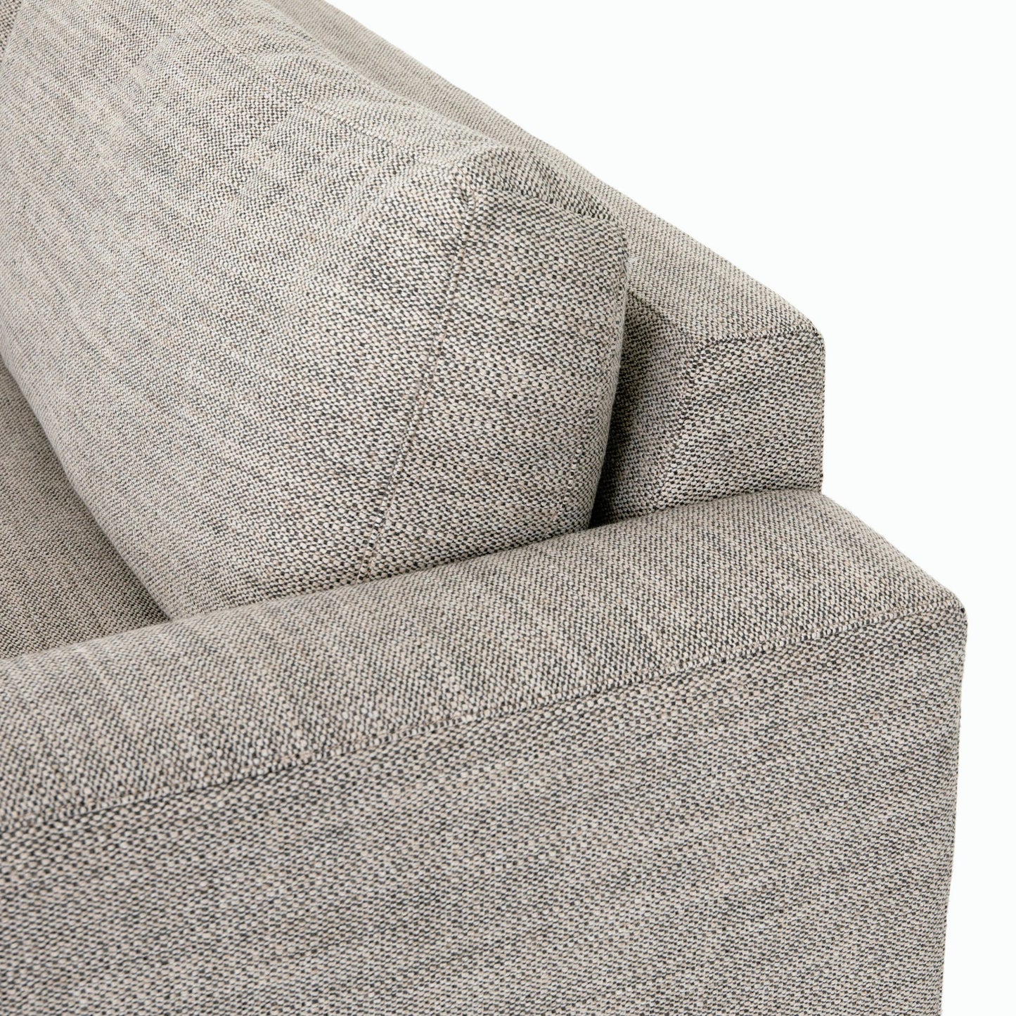 037 SI-1714543 | Closeup | Boone Sofa by Four Hands in washed espresso. Made from 66% polyester, 19% acrylic, 15% flax, linen, solid parawood, 100% polyester in a modern style.
