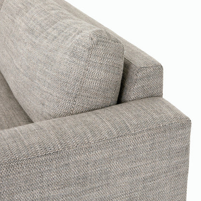 Boone Sofa by Four Hands in washed espresso. Made from 66% polyester, 19% acrylic, 15% flax, linen, solid parawood, 100% polyester in a modern style.