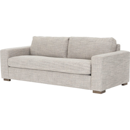 Boone Sofa by Four Hands in washed espresso. Made from 66% polyester, 19% acrylic, 15% flax, linen, solid parawood, 100% polyester in a modern style.