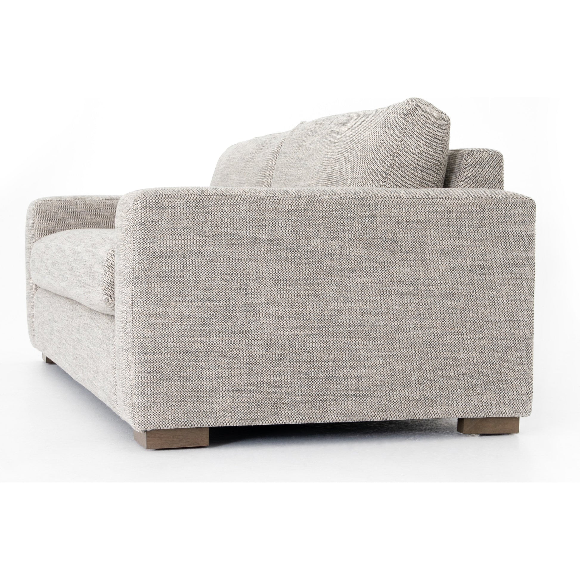 Boone Sofa by Four Hands in washed espresso. Made from 66% polyester, 19% acrylic, 15% flax, linen, solid parawood, 100% polyester in a modern style.