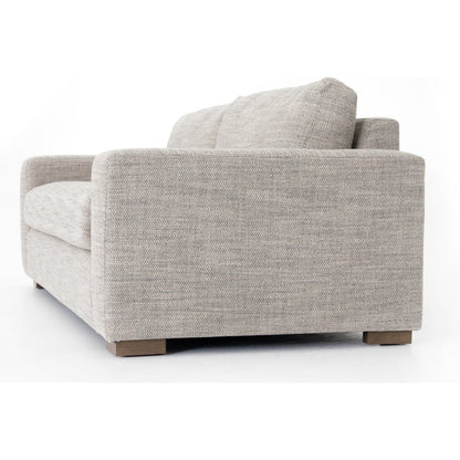 Boone Sofa by Four Hands in washed espresso. Made from 66% polyester, 19% acrylic, 15% flax, linen, solid parawood, 100% polyester in a modern style.