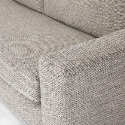 Boone Sofa by Four Hands in washed espresso. Made from 66% polyester, 19% acrylic, 15% flax, linen, solid parawood, 100% polyester in a modern style.