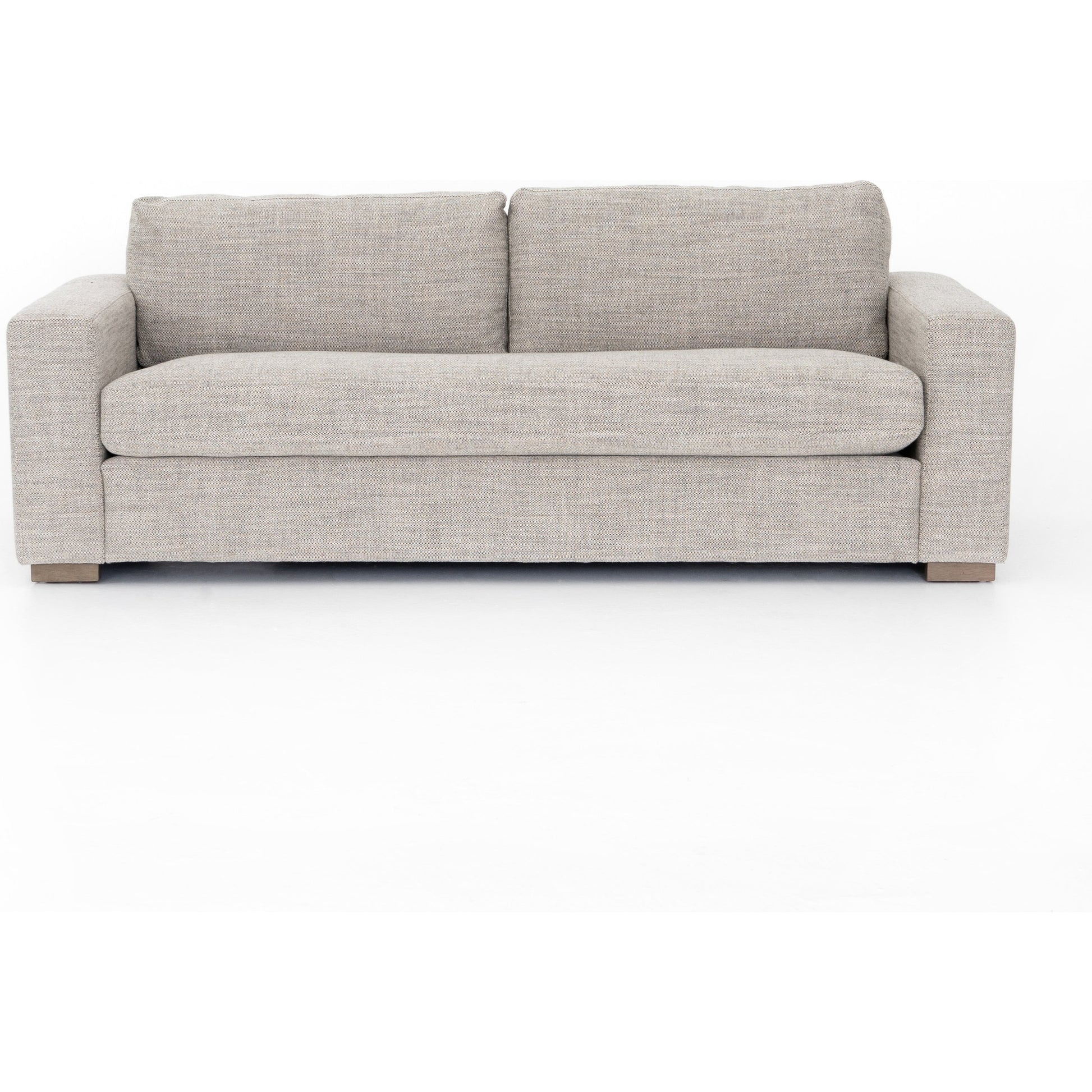 Boone Sofa by Four Hands in washed espresso. Made from 66% polyester, 19% acrylic, 15% flax, linen, solid parawood, 100% polyester in a modern style.