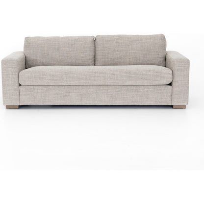 Boone Sofa by Four Hands in washed espresso. Made from 66% polyester, 19% acrylic, 15% flax, linen, solid parawood, 100% polyester in a modern style.