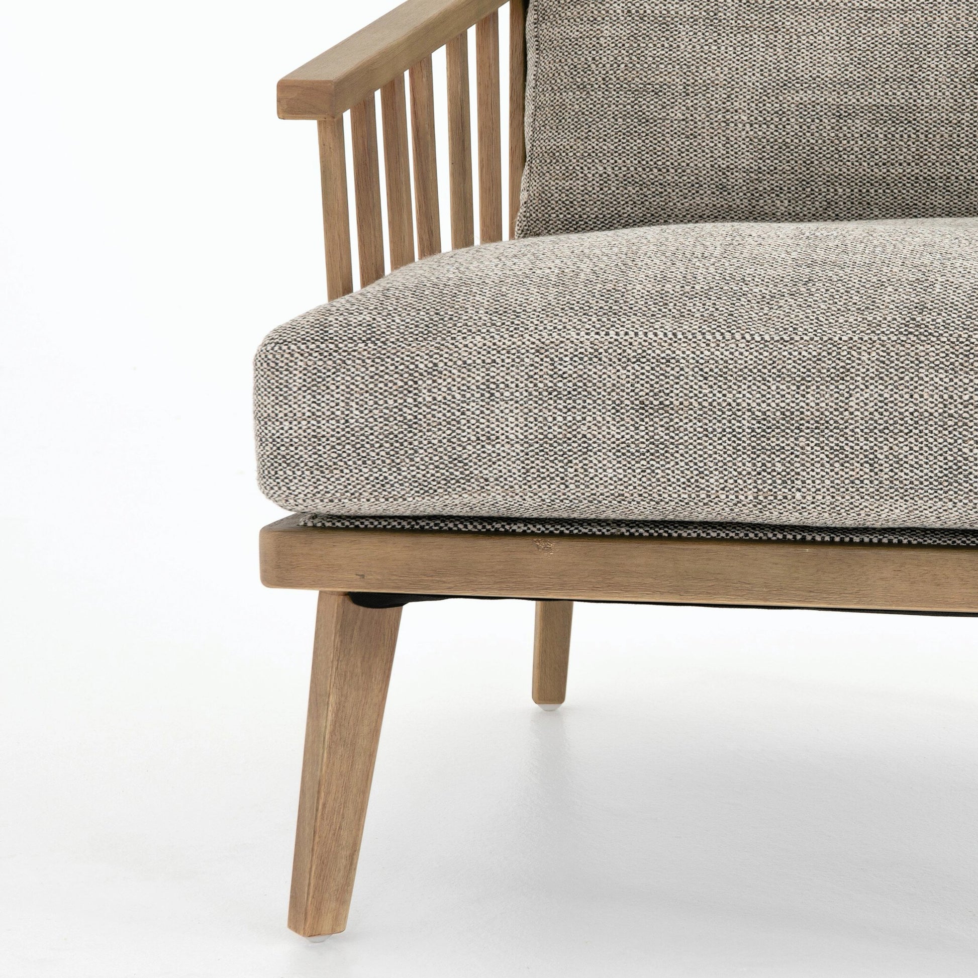 Ariel Chair by Four Hands in thames coal, natural. Made from 66% polyester, 19% acrylic, 15% flax, linen, solid parawood, 100% polyester in a modern style.