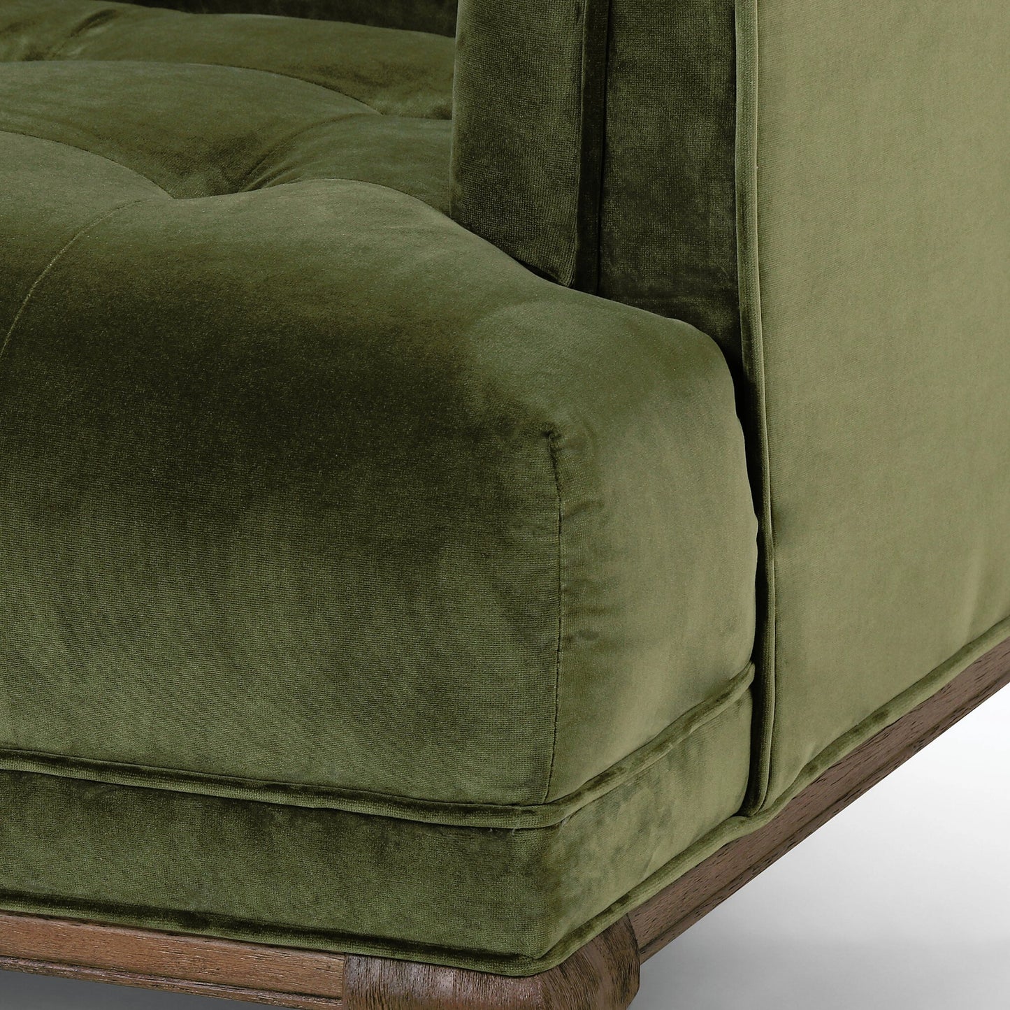 026 SI-2001232 | Closeup | Dylan Chair by Four Hands in sapphire olive, aspen grey. Made from 92% polyester, 5% cotton, 3% latex, solid parawood, 100% polyester in a modern style.