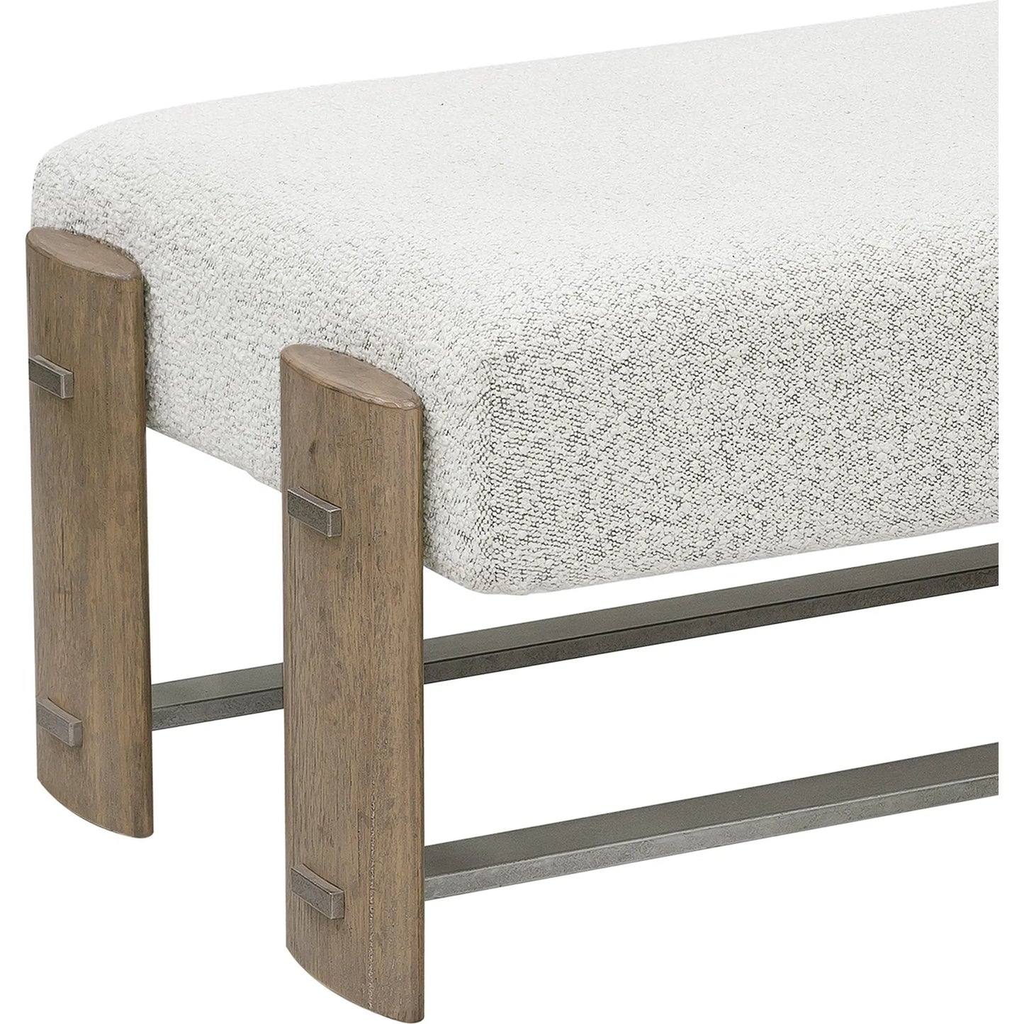 004 SI-2238748 | Closeup | Modern Upholstered Ottoman Bench by Pulaski Furniture in light natural wood, gray metal. Made from oak veneers in a modern style.