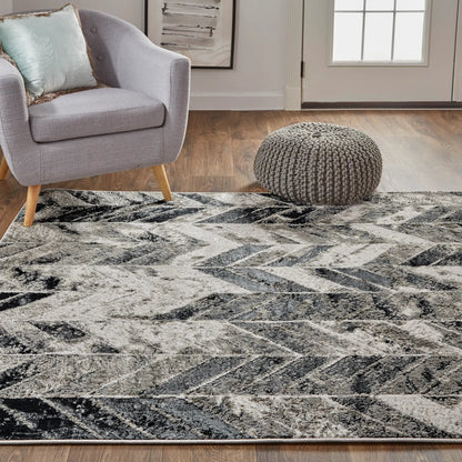 Micah Chevron Rug - 3048F by Feizy in black, gray, silver. Made from polyester, polypropylene in a unique style.