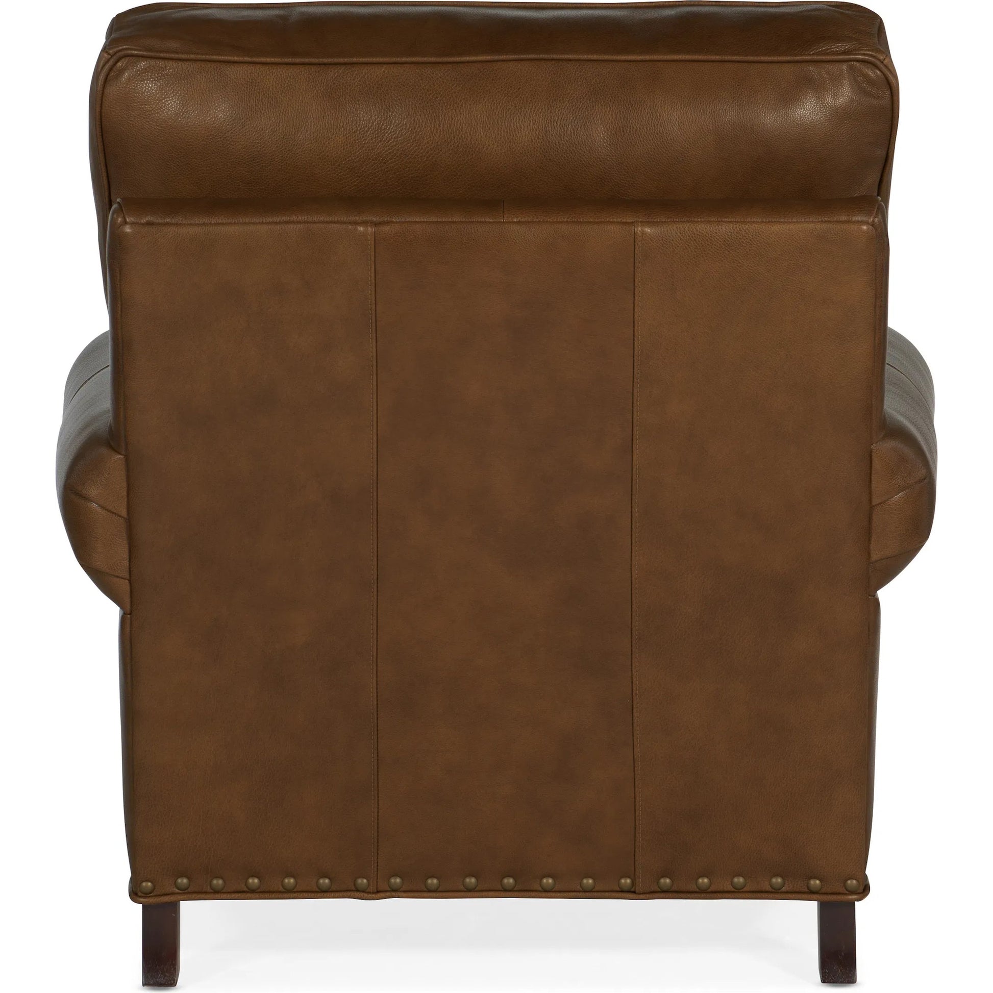 Carrado Stationary Chair by Bradington-Young by Hooker Furniture in brown and plantation finish, brass. Made from 100% leather in a unique style.