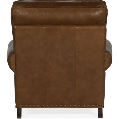 Carrado Stationary Chair by Bradington-Young by Hooker Furniture in brown and plantation finish, brass. Made from 100% leather in a unique style.