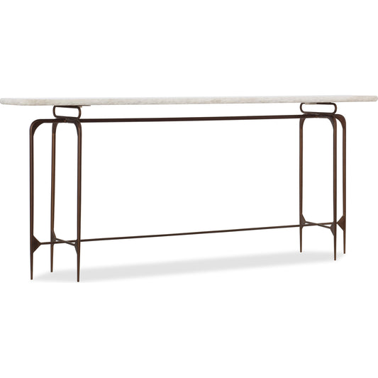 Skinny Metal Console by Hooker Furniture in antique copper. Made from marble, iron in a modern style.