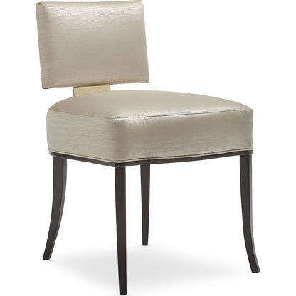Reserved Seating Sidechair by Caracole in gold and seal skin, whisper of gold. Made from birch in a transitional style.