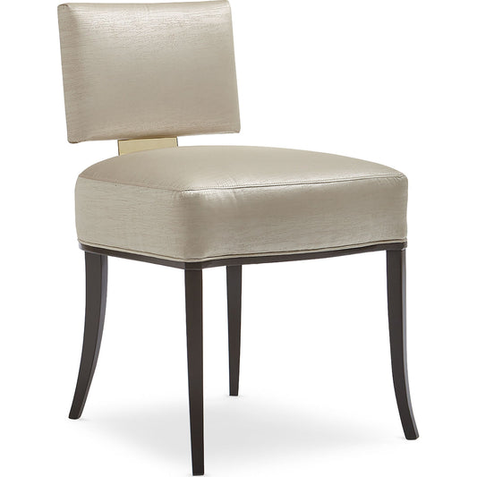 Reserved Seating Sidechair by Caracole in gold and seal skin, whisper of gold. Made from birch in a transitional style.