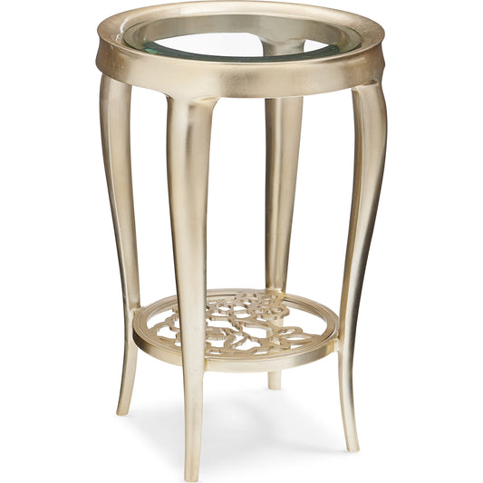 Just for You Side Table by Caracole in natural and oracle silver leaf. Made from metal in a transitional style.