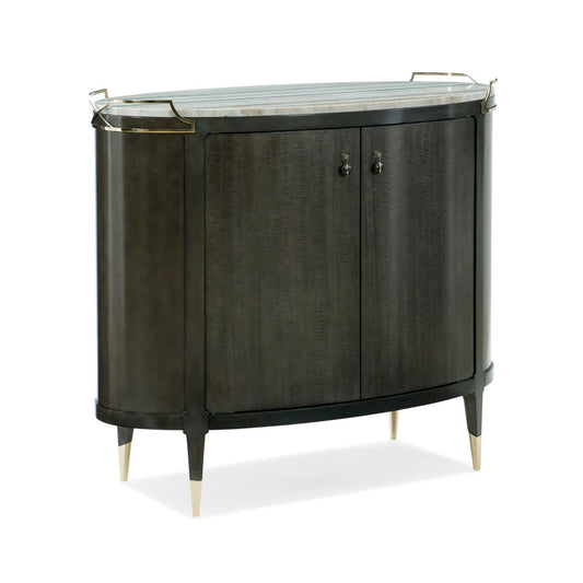 Mix-Ology Bar by Caracole in charcoal and charcoal anegre, whisper of gold. Made from birch, figured anegre, maple in a transitional style.