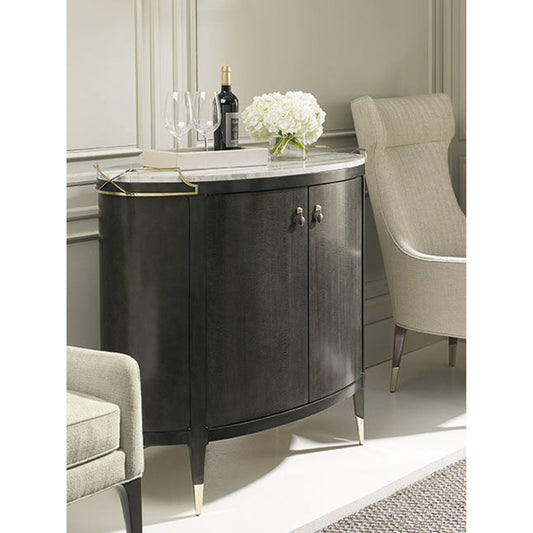 Mix-Ology Bar by Caracole in charcoal and charcoal anegre, whisper of gold. Made from birch, figured anegre, maple in a transitional style.