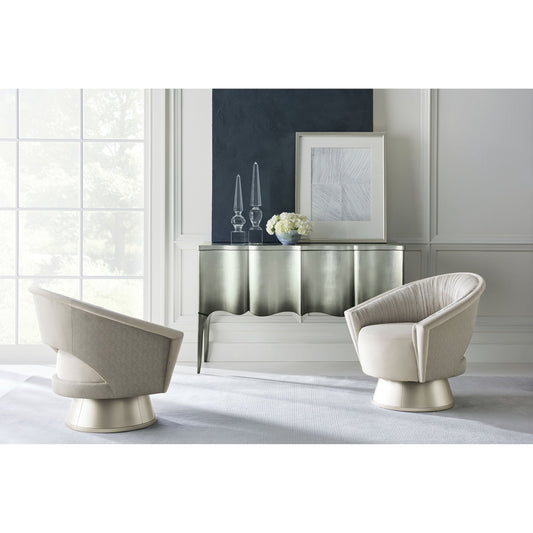 A Com-Pleat Turn Around by Caracole in natural and soft silver paint. Made from pine in a modern style.