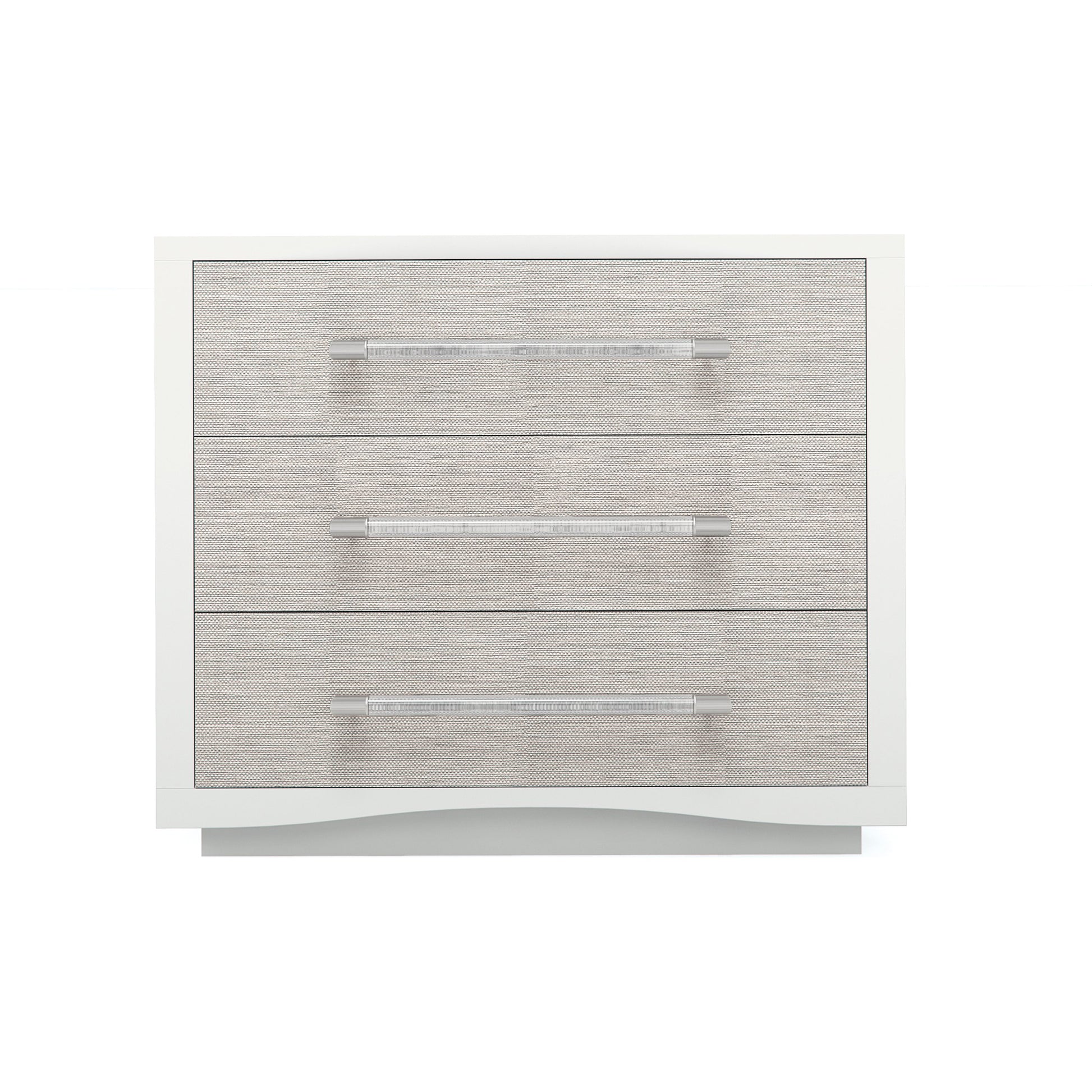 A Clear Touch Nightstand by Caracole in silver, acrylic, nickel and sun kissed silver, satin nickel. Made from ash, raffia in a modern style.