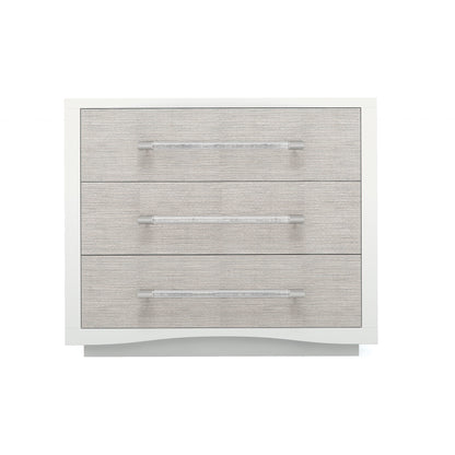 A Clear Touch Nightstand by Caracole in silver, acrylic, nickel and sun kissed silver, satin nickel. Made from ash, raffia in a modern style.