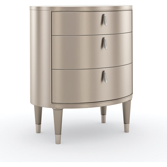 Bedside Beauty Nightstand by Caracole in silver, steel and soft silver. Made from asian hardwood in a transitional style.