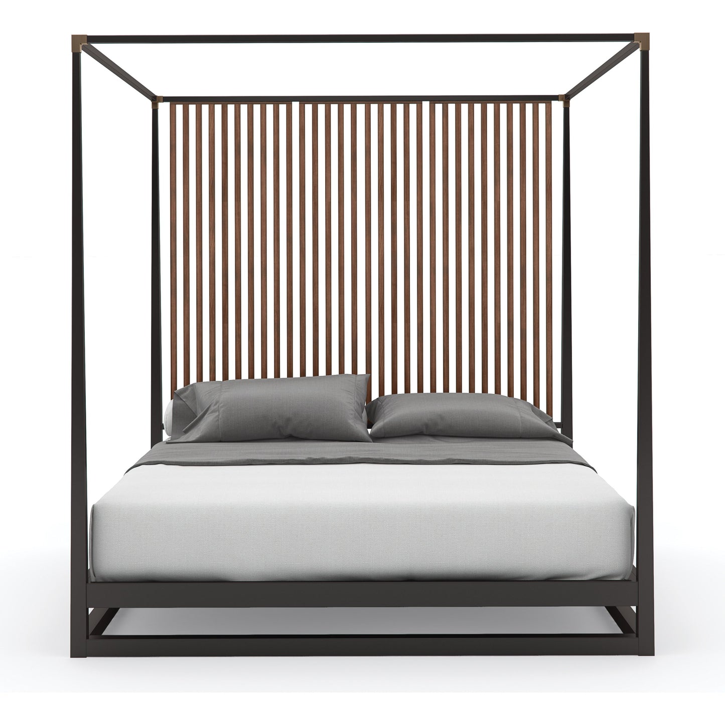 002 SI-1756672,SI-1756673 | Additional Silo | Pinstripe Canopy Bed by Caracole in walnut, dark chocolate, champagne gold and rich walnut, dark chocolate. Made from birch, walnut in a modern style.