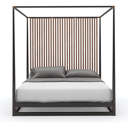 Pinstripe Canopy Bed by Caracole in walnut, dark chocolate, champagne gold and rich walnut, dark chocolate. Made from birch, walnut in a modern style.
