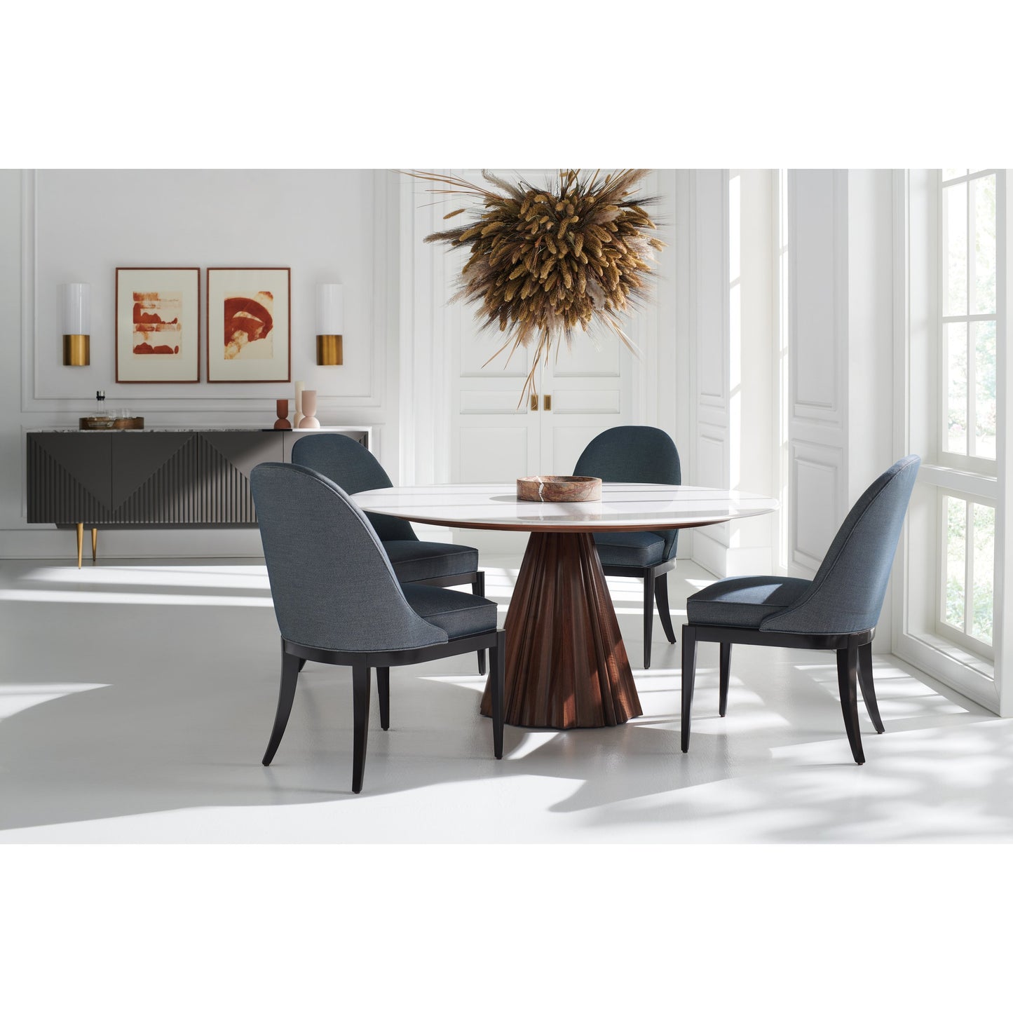 001 SI-1756617 | Lifestyle | All Natural Dining Table by Caracole in walnut, white, marble and walnut. Made from asian hardwood, walnut, marble in a eclectic & global style.