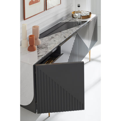Over The Edge Buffet by Caracole in marble, champagne gold and warm slate. Made from birch, maple in a modern style.