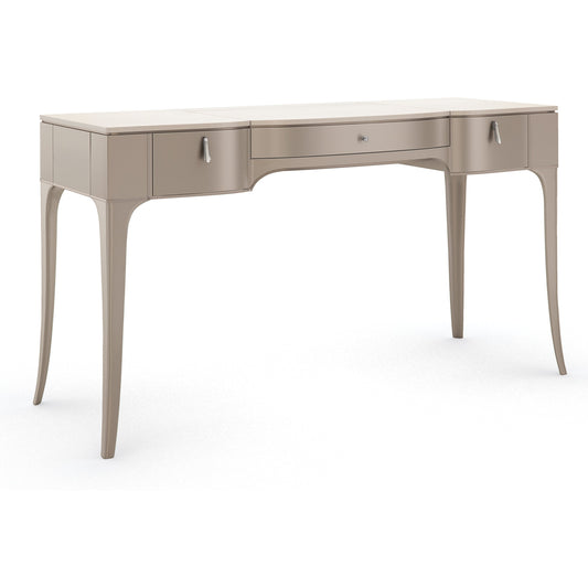 Kiss N Makeup Vanity by Caracole in mirrored and soft silver, vanilla cream. Made from asian hardwood, metal, figured sycamore in a transitional style.