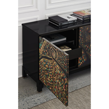 Mosaic Sideboard by Caracole in ebony and satin ebony, deep bronze. Made from birch, maple in a eclectic & global style.