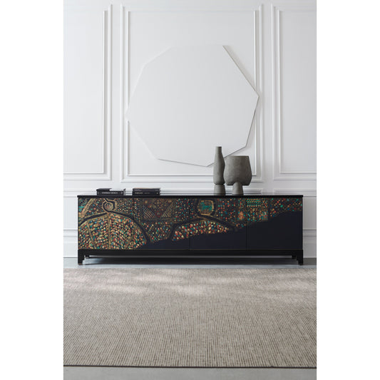 Mosaic Sideboard by Caracole in ebony and satin ebony, deep bronze. Made from birch, maple in a eclectic & global style.