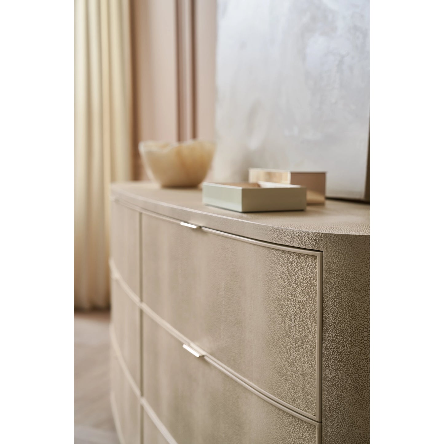005 SI-2095905 | Lifestyle | Simply Perfect Dresser by Caracole in ivory painted faux shagreen. Made from birch, new zealand pine in a modern style.