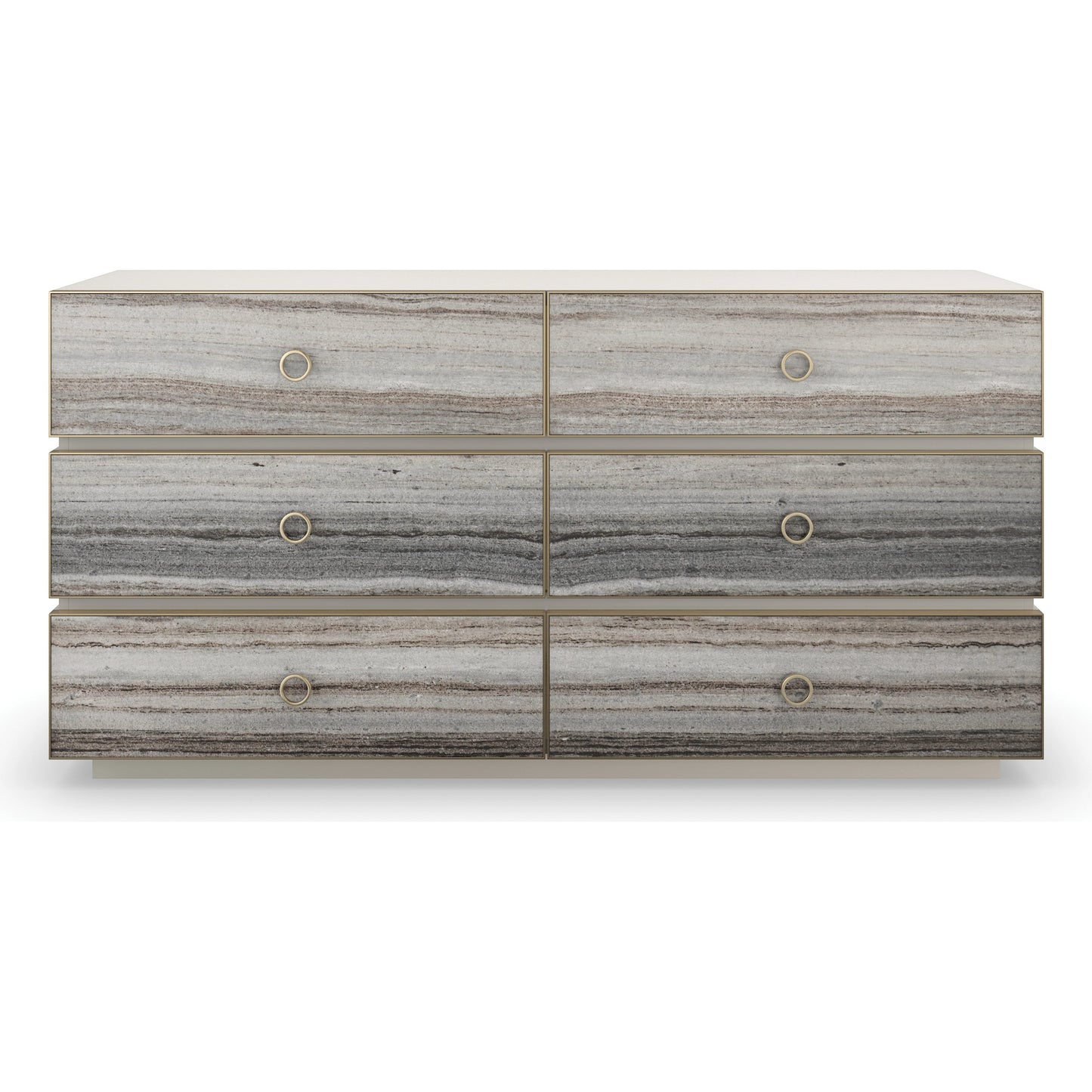 003 SI-2095906 | Additional Silo | Bedrock Dresser by Caracole in almond milk, champagne gold. Made from poplar, stone in a modern style.