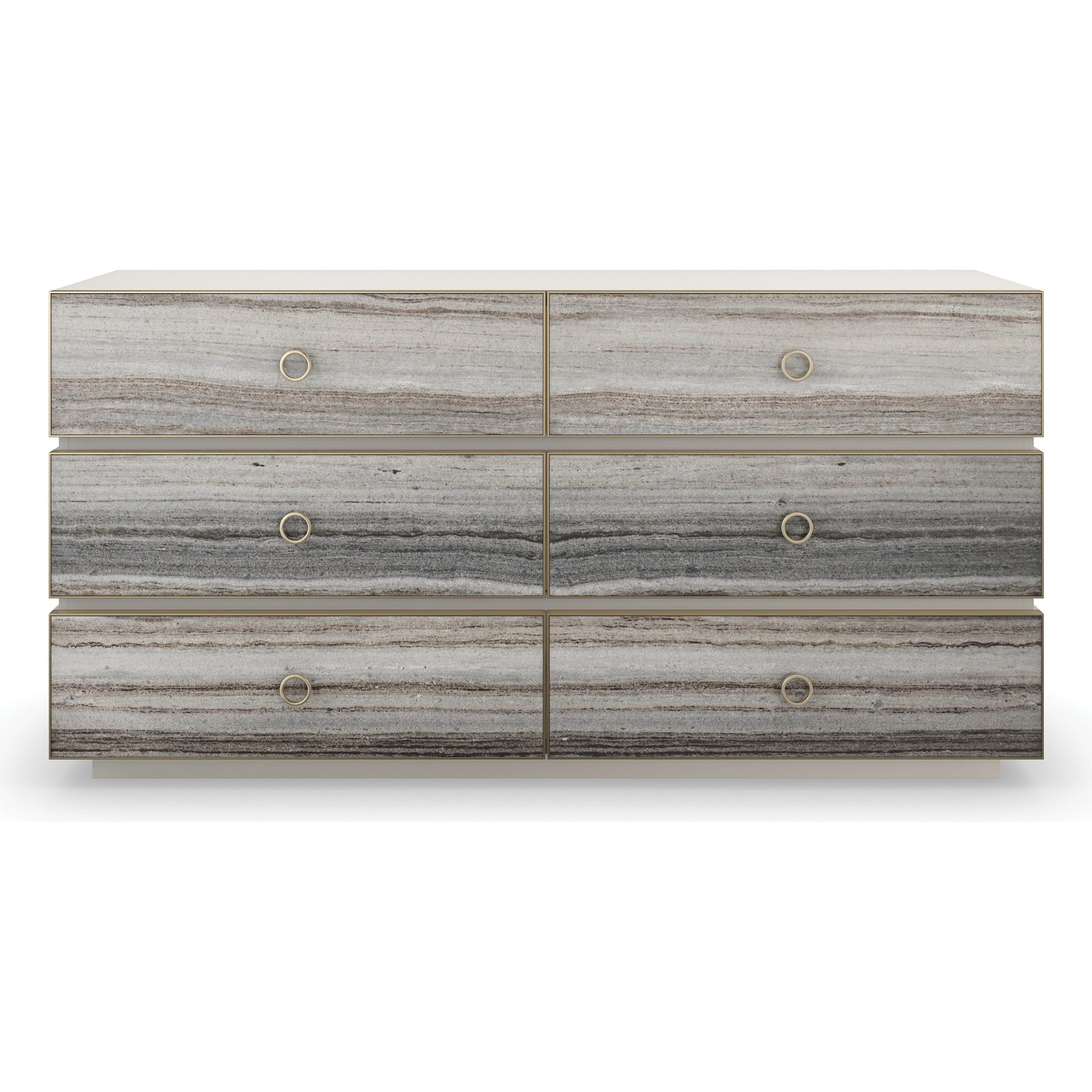Bedrock Dresser by Caracole in almond milk, champagne gold. Made from poplar, stone in a modern style.