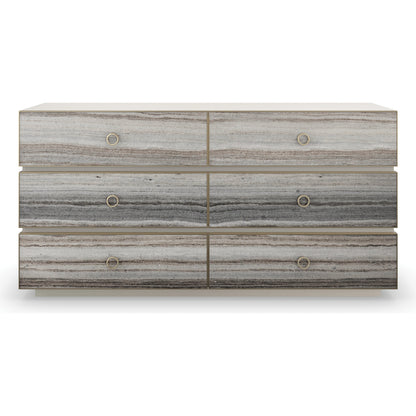 Bedrock Dresser by Caracole in almond milk, champagne gold. Made from poplar, stone in a modern style.