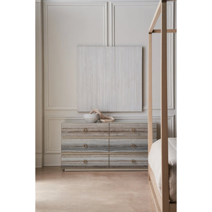 Bedrock Dresser by Caracole in almond milk, champagne gold. Made from poplar, stone in a modern style.