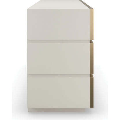 Bedrock Dresser by Caracole in almond milk, champagne gold. Made from poplar, stone in a modern style.