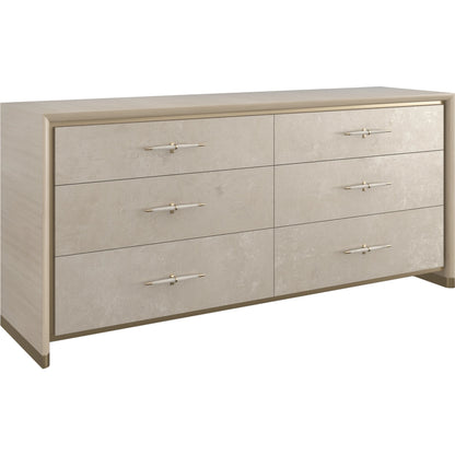 Hang Up Dresser by Caracole in dry martini, winter frost, brushed gold. Made from asian hardwood, koto in a modern style.