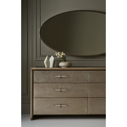 Hang Up Dresser by Caracole in dry martini, winter frost, brushed gold. Made from asian hardwood, koto in a modern style.
