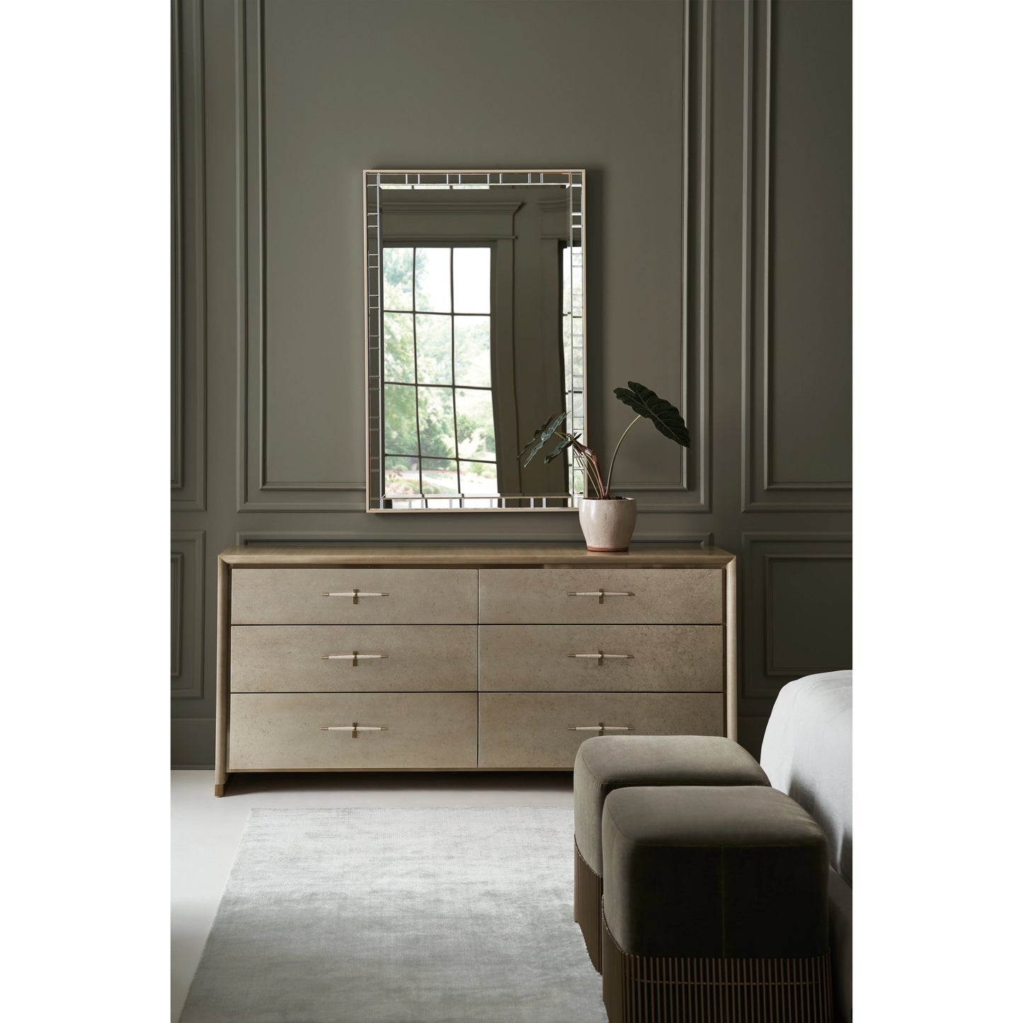 008 SI-2095907 | Lifestyle | Hang Up Dresser by Caracole in dry martini, winter frost, brushed gold. Made from asian hardwood, koto in a modern style.