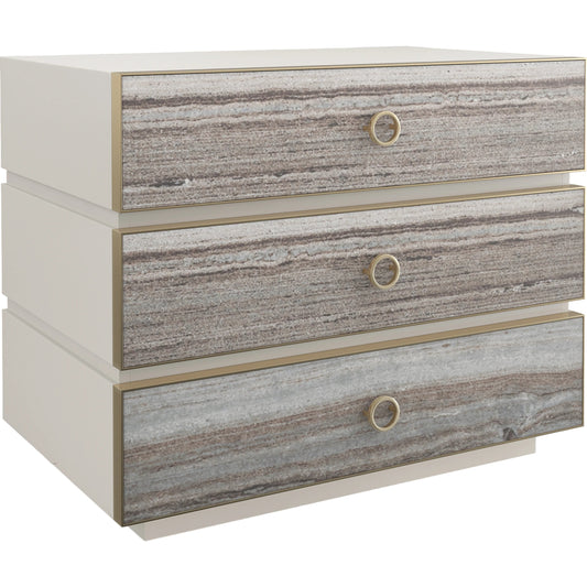 Bedrock Nightstand by Caracole in almond milk, champagne gold. Made from poplar, stone in a modern style.