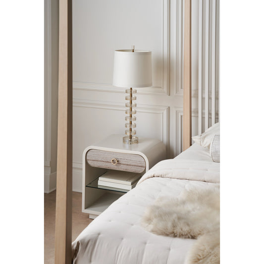 Quarry Nightstand by Caracole in almond milk. Made from poplar, stone in a modern style.