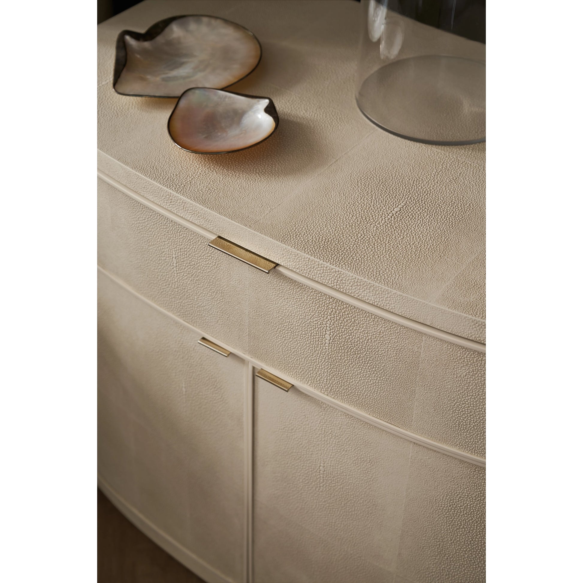 Simply Perfect Nightstand by Caracole in ivory painted faux shagreen. Made from poplar, new zealand pine in a modern style.