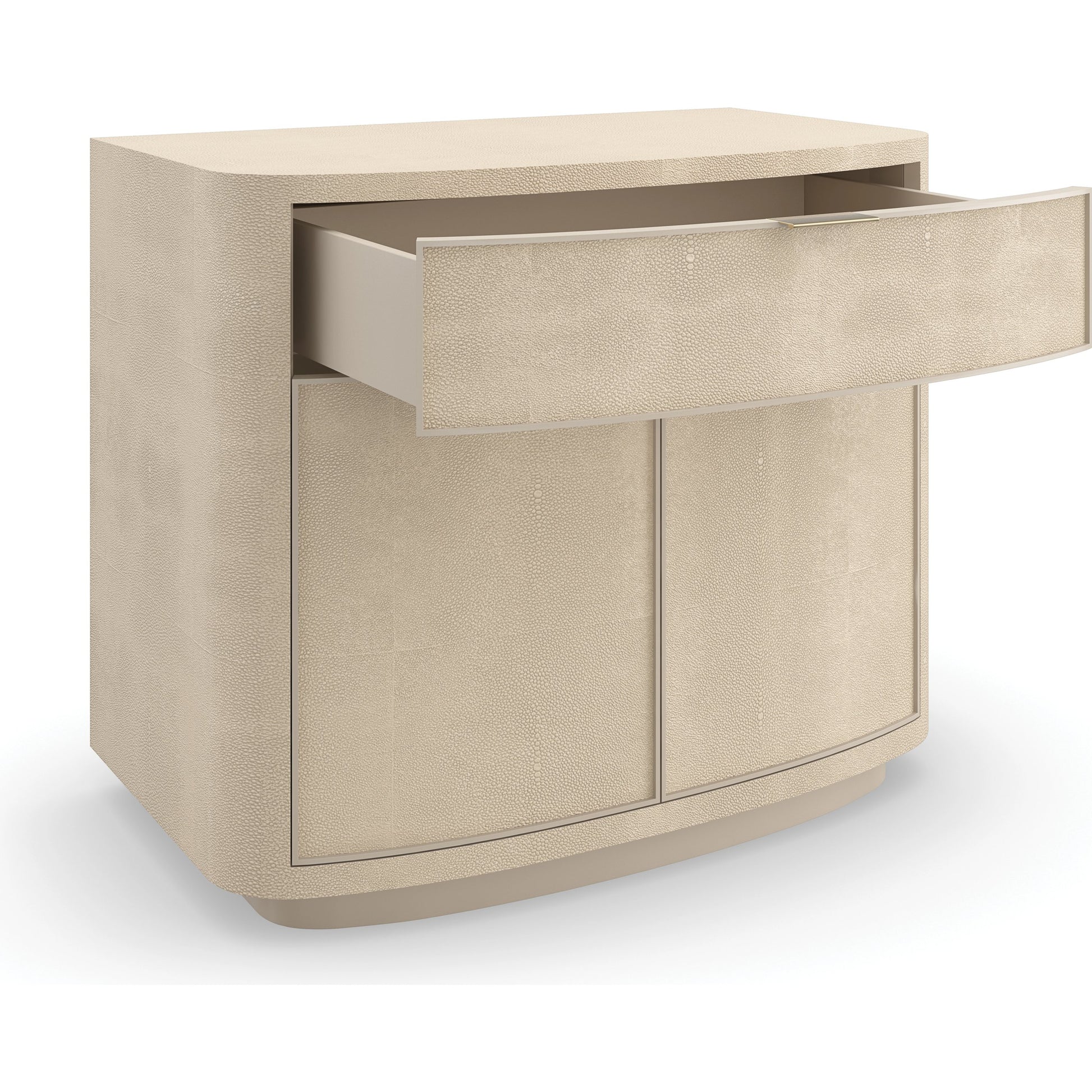 Simply Perfect Nightstand by Caracole in ivory painted faux shagreen. Made from poplar, new zealand pine in a modern style.