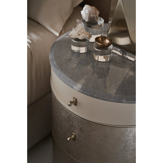 Hang Around Nightstand by Caracole in cloud, dry martini, winter frost. Made from birch, stone, koto in a modern style.