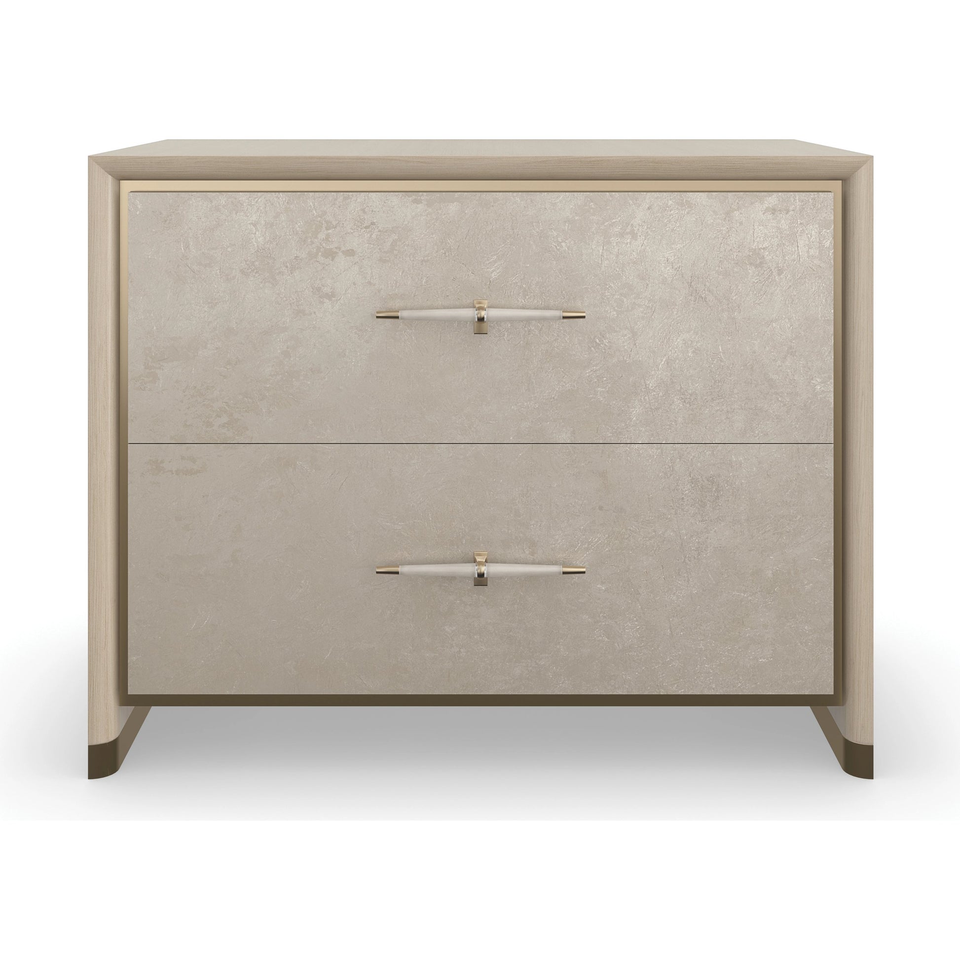 Hang Up Large Nightstand by Caracole in dry martini, winter frost, brushed gold. Made from asian hardwood, koto in a modern style.