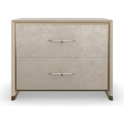 Hang Up Large Nightstand by Caracole in dry martini, winter frost, brushed gold. Made from asian hardwood, koto in a modern style.